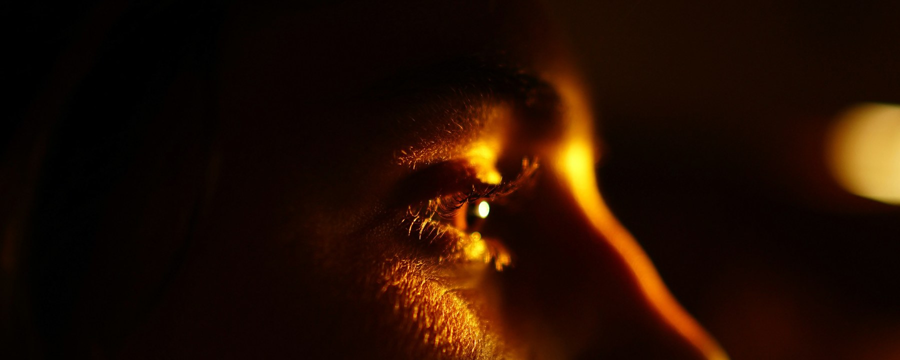 A warm-lit profile, light catching the eye